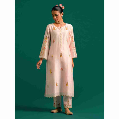 Anantaa By Roohi Trehan Pink Hand Embroidered Thread Work Silk Chanderi Kurta