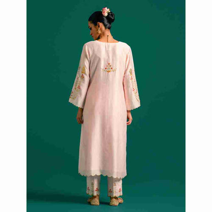 Anantaa By Roohi Trehan Pink Hand Embroidered Thread Work Silk Chanderi Kurta