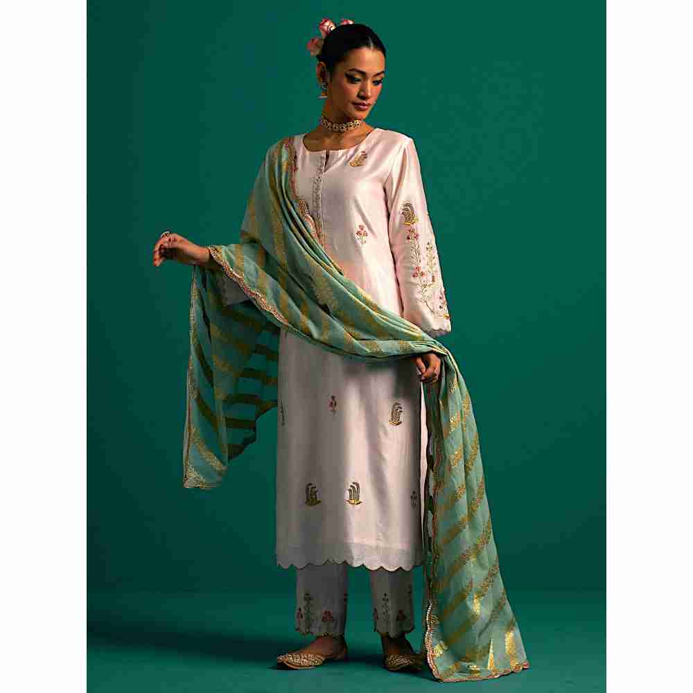 Anantaa By Roohi Trehan Pink Hand Embroidered Thread Work Silk Chanderi Kurta
