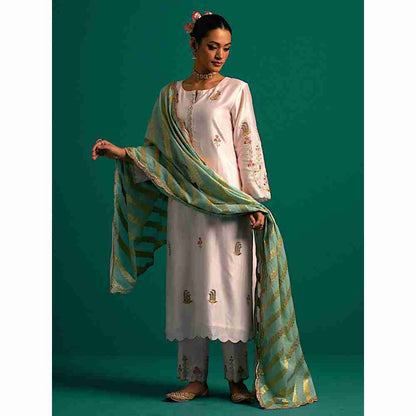 Anantaa By Roohi Trehan Pink Hand Embroidered Thread Work Silk Chanderi Kurta