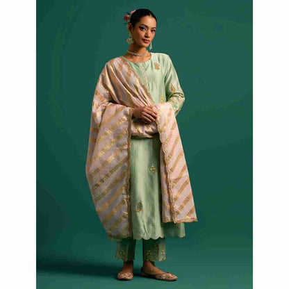 Anantaa By Roohi Trehan Green Hand Embroidered Thread Work Silk Chanderi Kurta