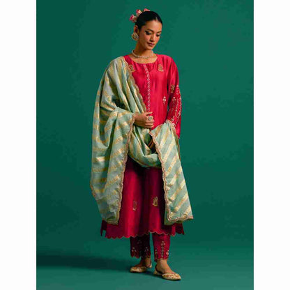 Anantaa By Roohi Trehan Red Hand Embroidered Thread Work Silk Chanderi Kurta