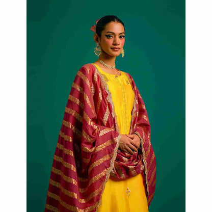 Anantaa By Roohi Trehan Yellow Hand Embroidered Thread Work Silk Chanderi Kurta