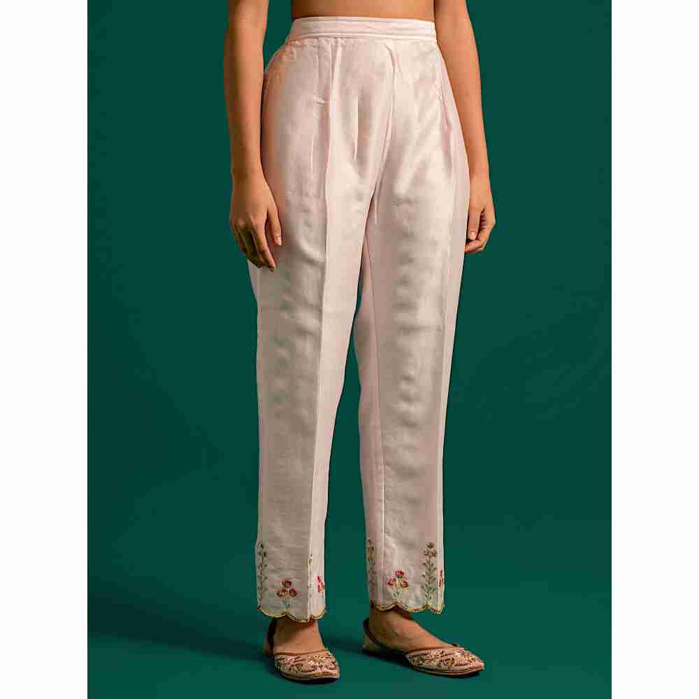 Anantaa By Roohi Trehan Pink Hand Embroidered Thread Work Silk Chanderi Pant