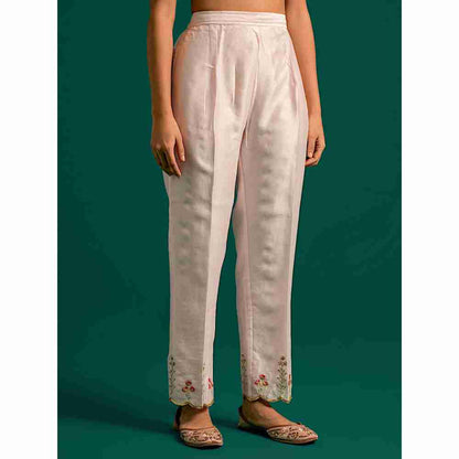 Anantaa By Roohi Trehan Pink Hand Embroidered Thread Work Silk Chanderi Pant