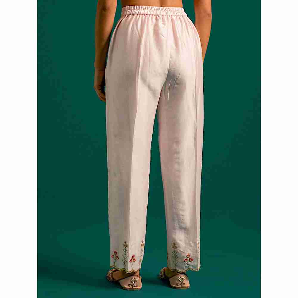 Anantaa By Roohi Trehan Pink Hand Embroidered Thread Work Silk Chanderi Pant