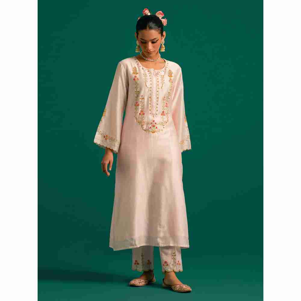Anantaa By Roohi Trehan Pink Hand Embroidered Thread Work Silk Chanderi Pant