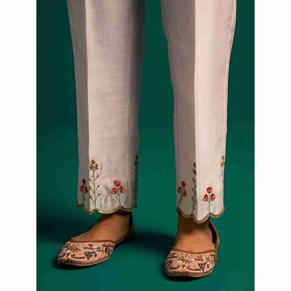Anantaa By Roohi Trehan Pink Hand Embroidered Thread Work Silk Chanderi Pant