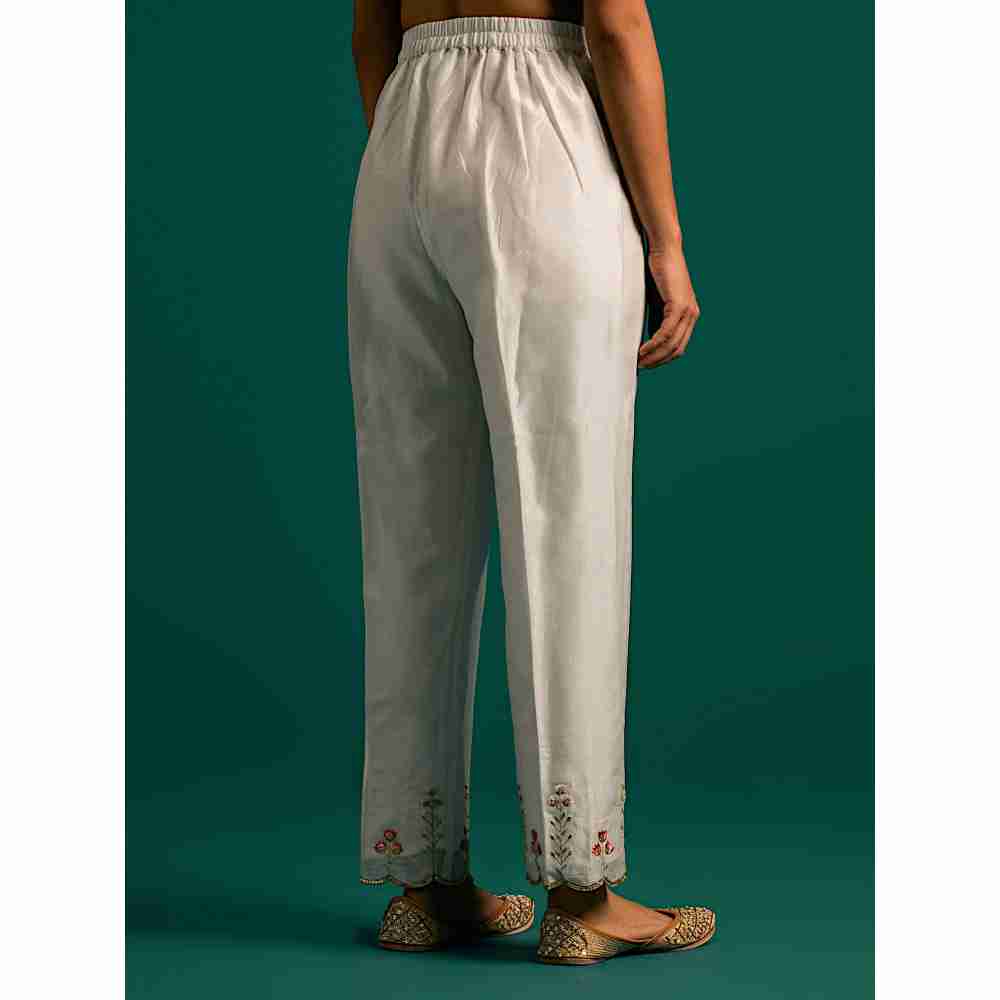 Anantaa By Roohi Trehan Off White Hand Embroidered Thread Work Silk Chanderi Pant