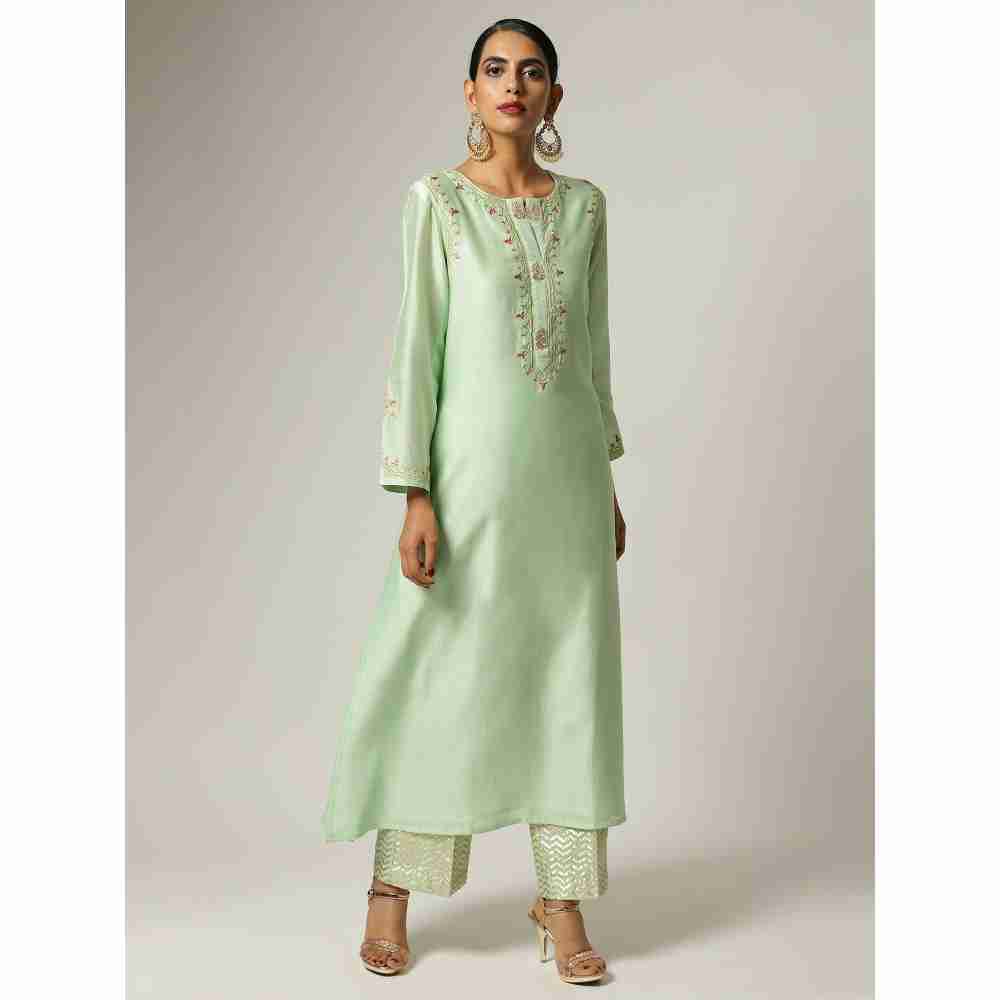 Anantaa Green Silk Chanderi Embroidery Kurta