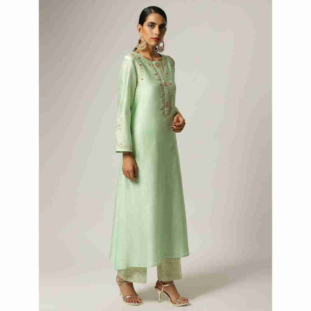 Anantaa Green Silk Chanderi Embroidery Kurta