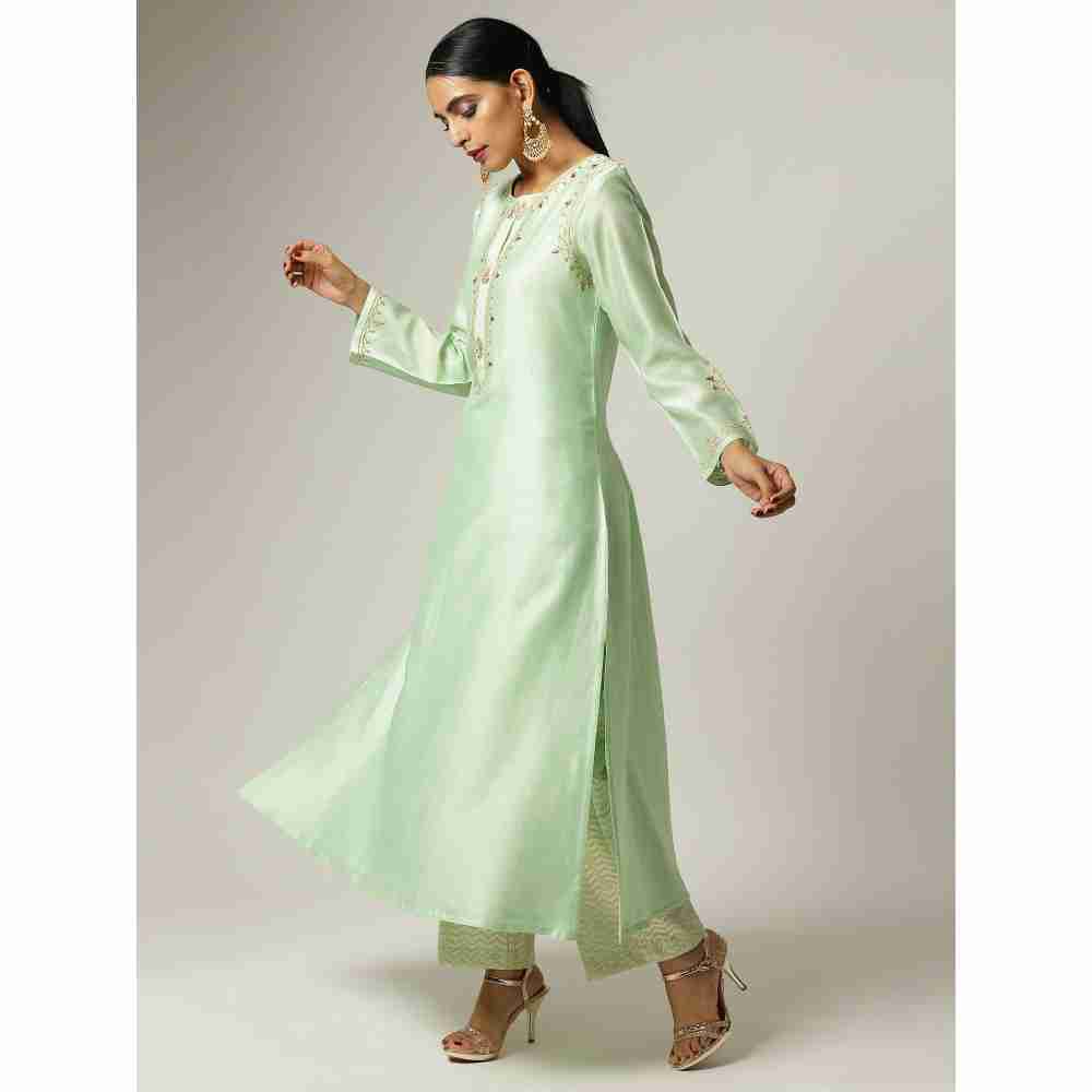 Anantaa Green Silk Chanderi Embroidery Kurta