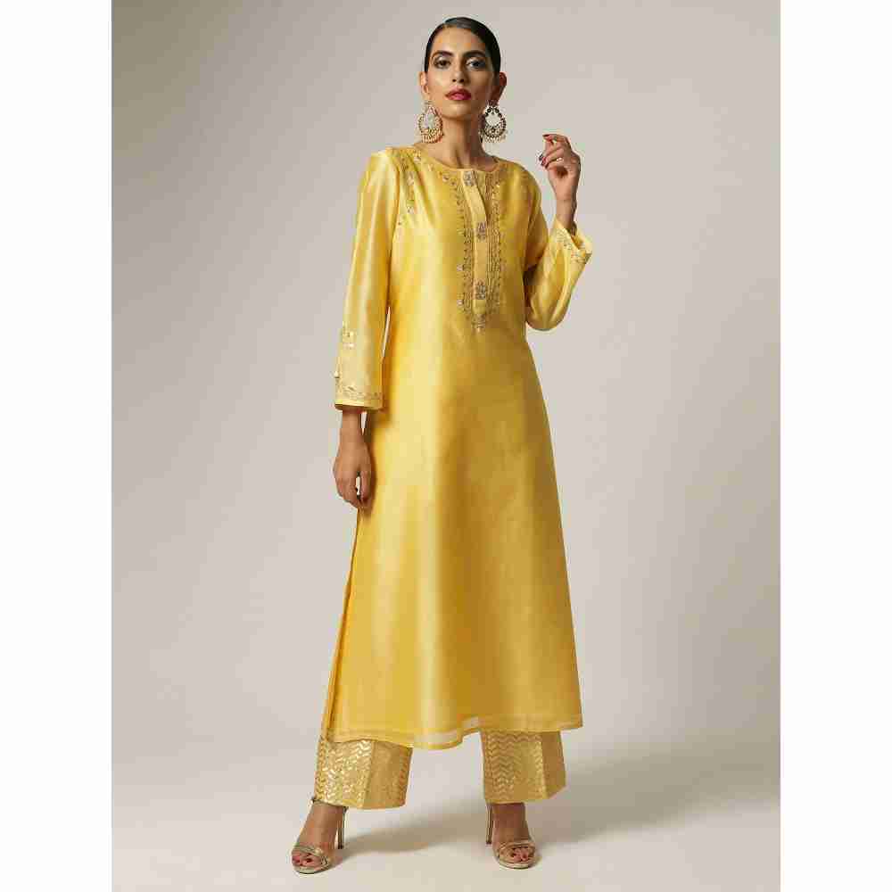 Anantaa Yellow Silk Chanderi Embroidery Kurta