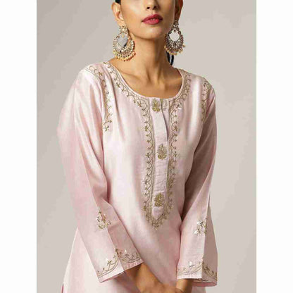 Anantaa Pink Silk Chanderi Embroidery Kurta