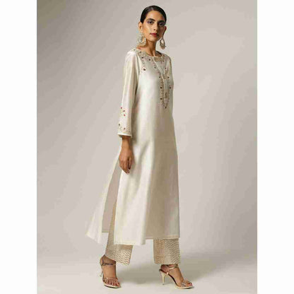 Anantaa Off White Silk Chanderi Embroidery Kurta