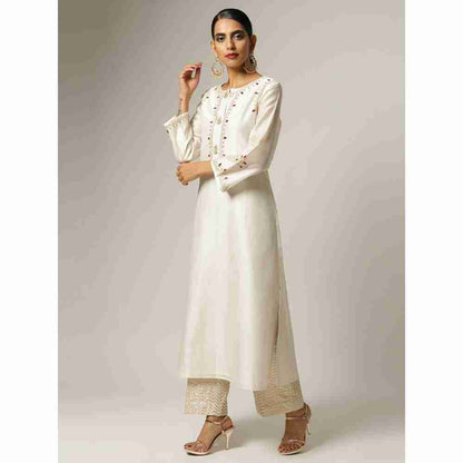 Anantaa Off White Silk Chanderi Embroidery Kurta