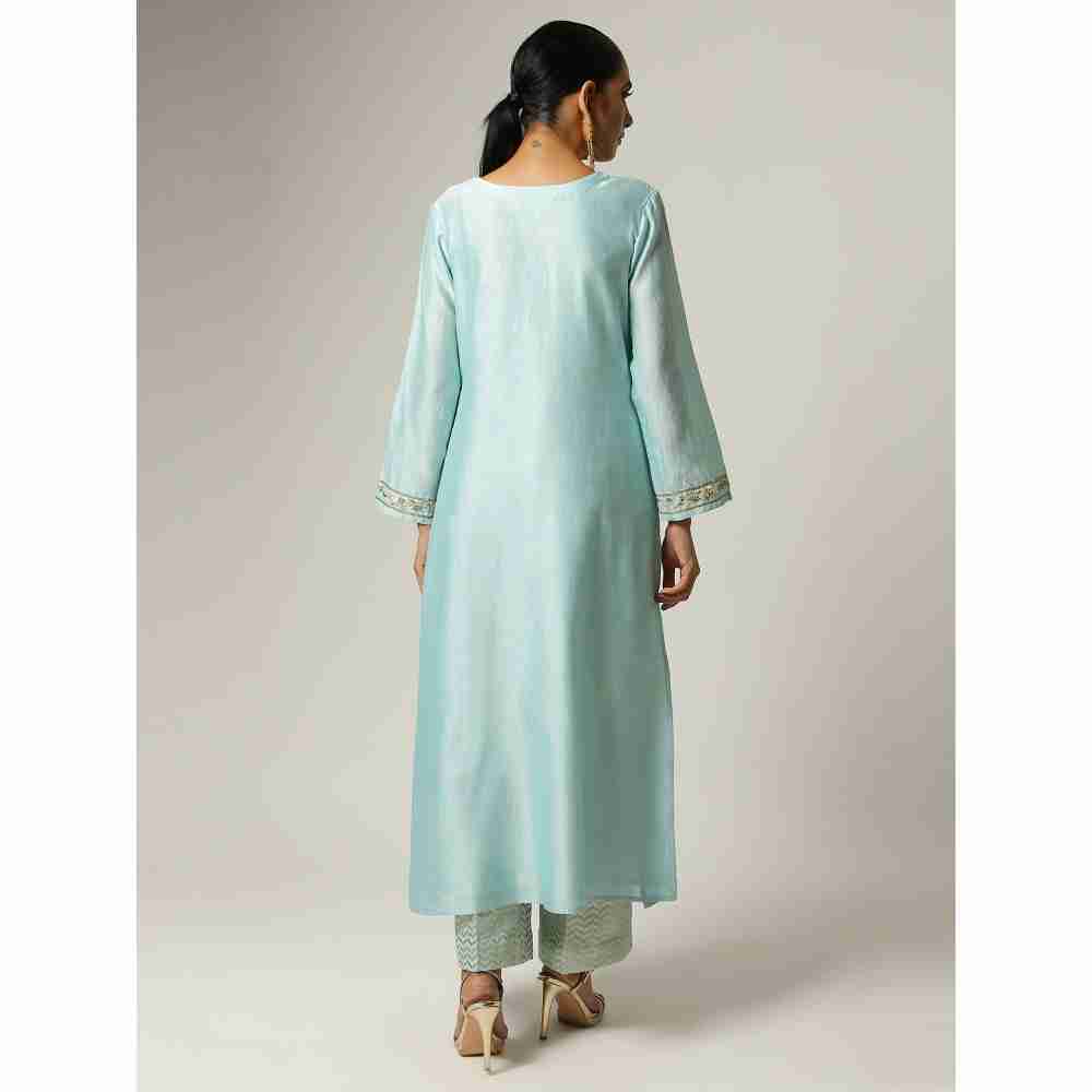 Anantaa Hand Embroidery Blue Silk Chanderi Kurta