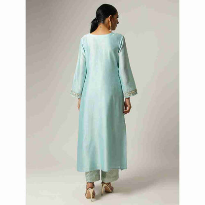 Anantaa Hand Embroidery Blue Silk Chanderi Kurta