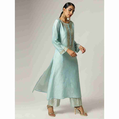 Anantaa Hand Embroidery Blue Silk Chanderi Kurta