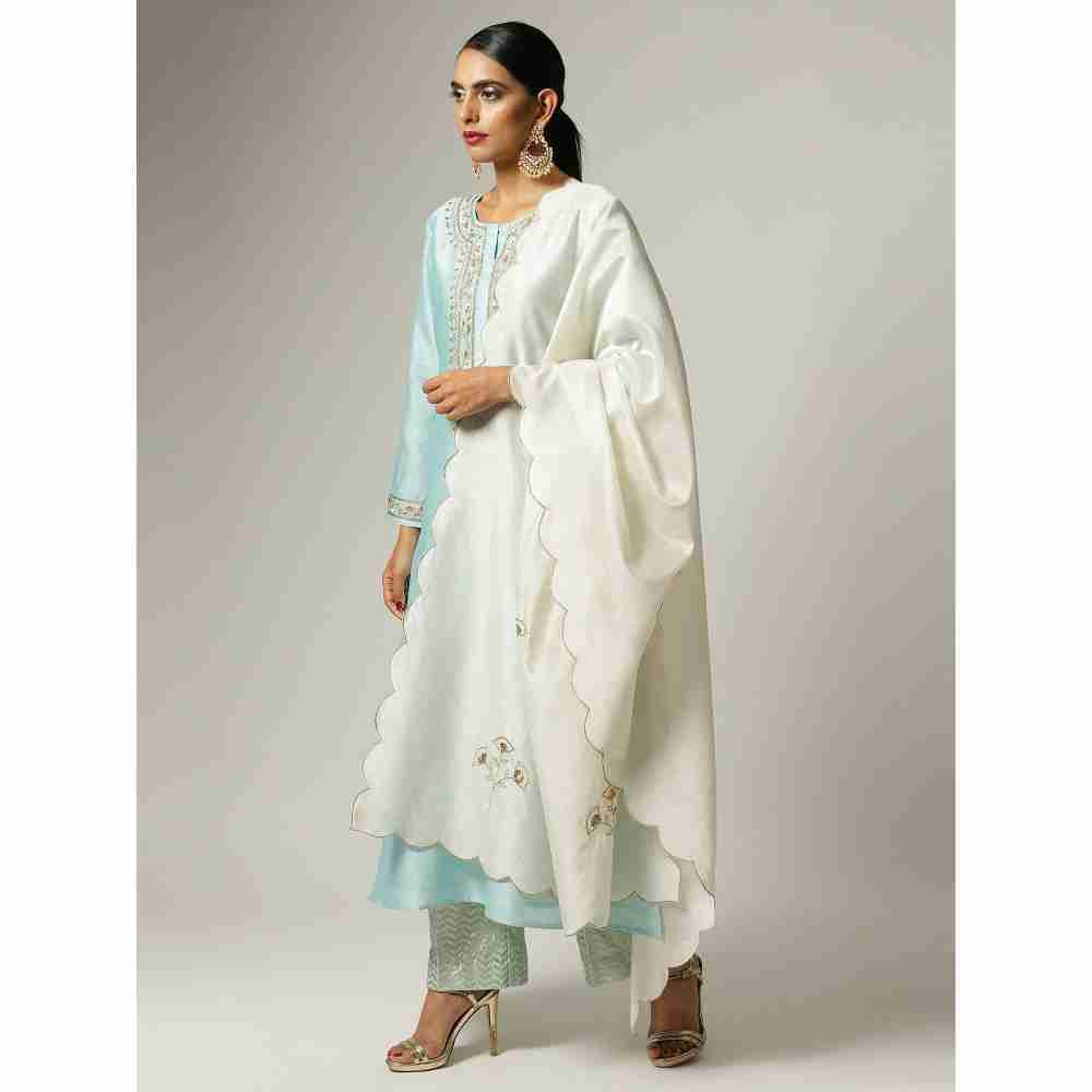 Anantaa Hand Embroidery Blue Silk Chanderi Kurta