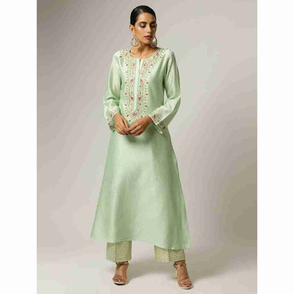 Anantaa Green Silk Chanderi Kurta With Hand Embroidery