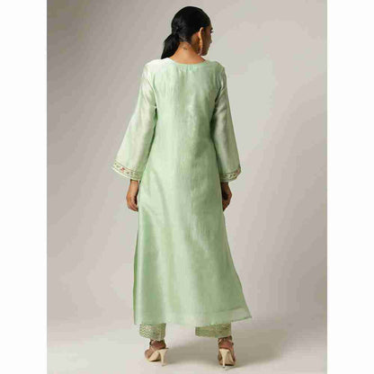 Anantaa Green Silk Chanderi Kurta With Hand Embroidery
