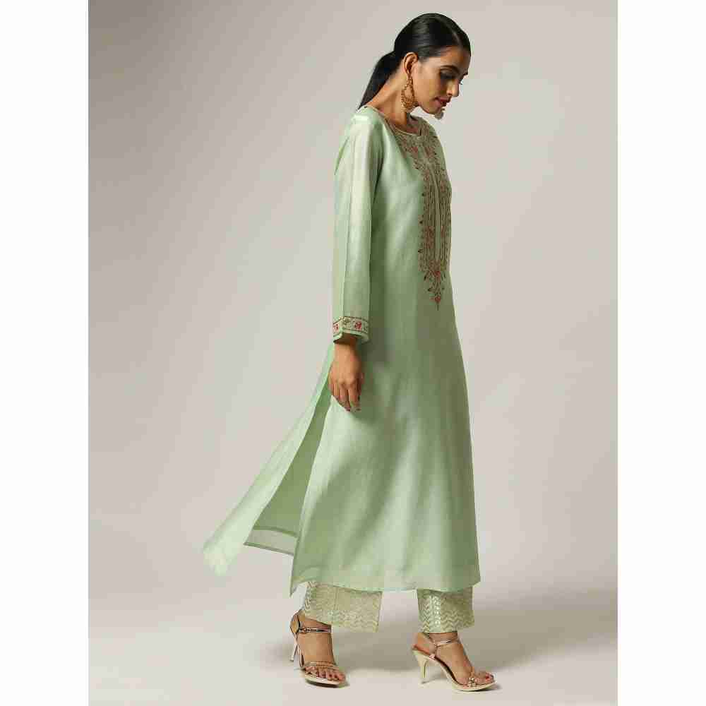 Anantaa Green Silk Chanderi Kurta With Hand Embroidery
