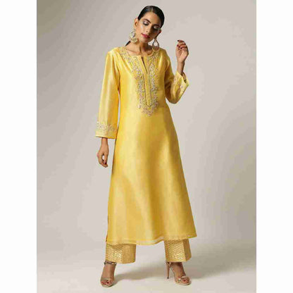 Anantaa Hand Embroidery Yellow Silk Chanderi Kurta