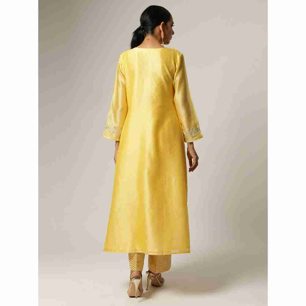 Anantaa Hand Embroidery Yellow Silk Chanderi Kurta