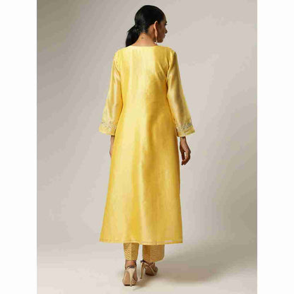 Anantaa Hand Embroidery Yellow Silk Chanderi Kurta