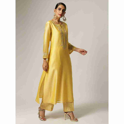 Anantaa Hand Embroidery Yellow Silk Chanderi Kurta