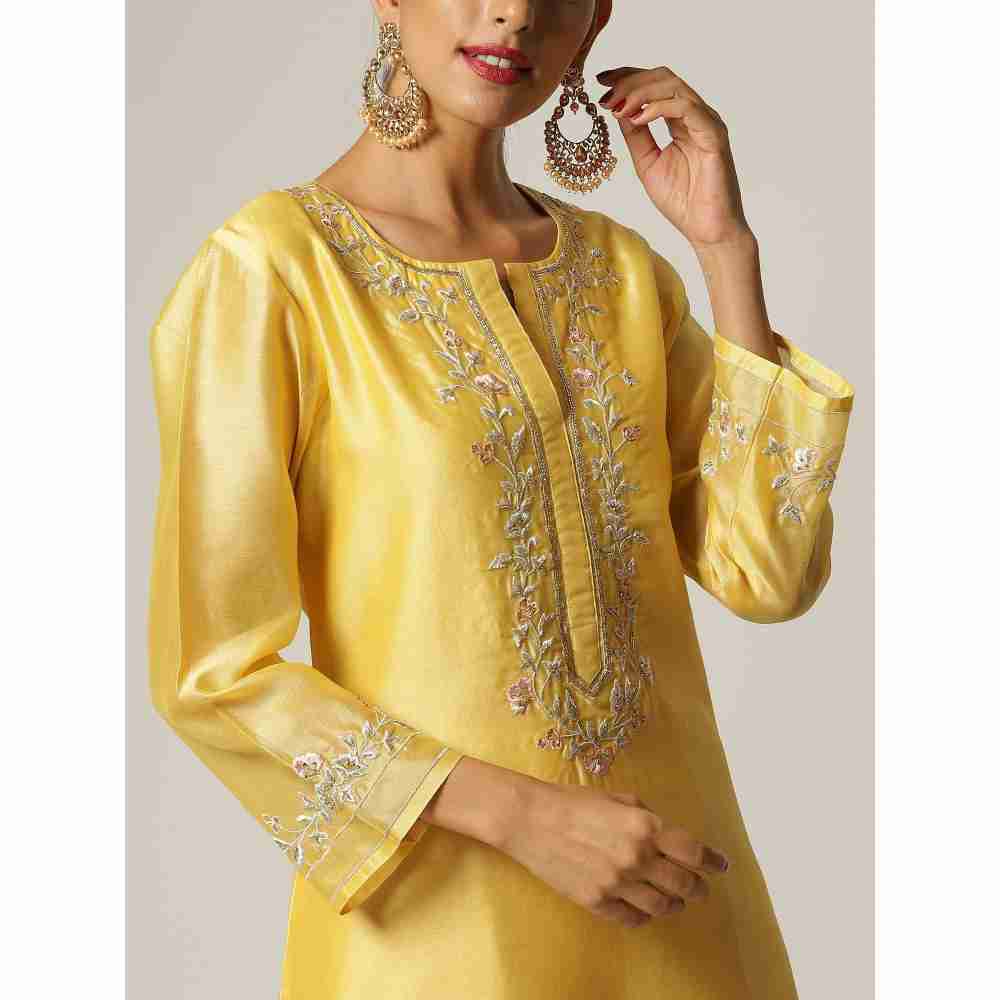 Anantaa Hand Embroidery Yellow Silk Chanderi Kurta
