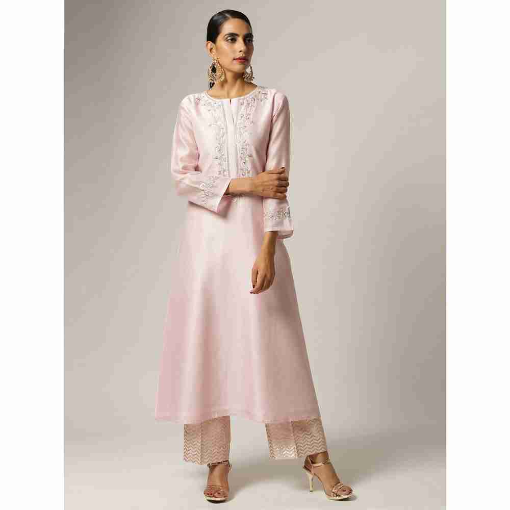Anantaa Hand Embroidery Pink Silk Chanderi Kurta