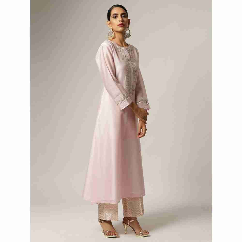 Anantaa Hand Embroidery Pink Silk Chanderi Kurta