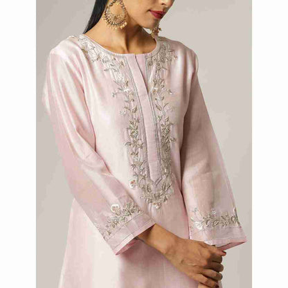 Anantaa Hand Embroidery Pink Silk Chanderi Kurta