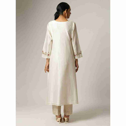 Anantaa Hand Embroidery Off White Silk Chanderi Kurta