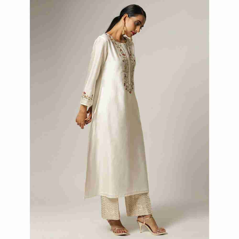 Anantaa Hand Embroidery Off White Silk Chanderi Kurta