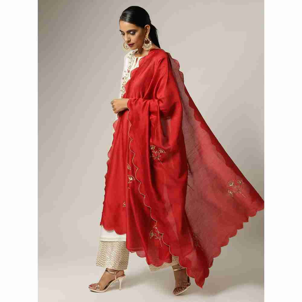 Anantaa Hand Embroidery Off White Silk Chanderi Kurta