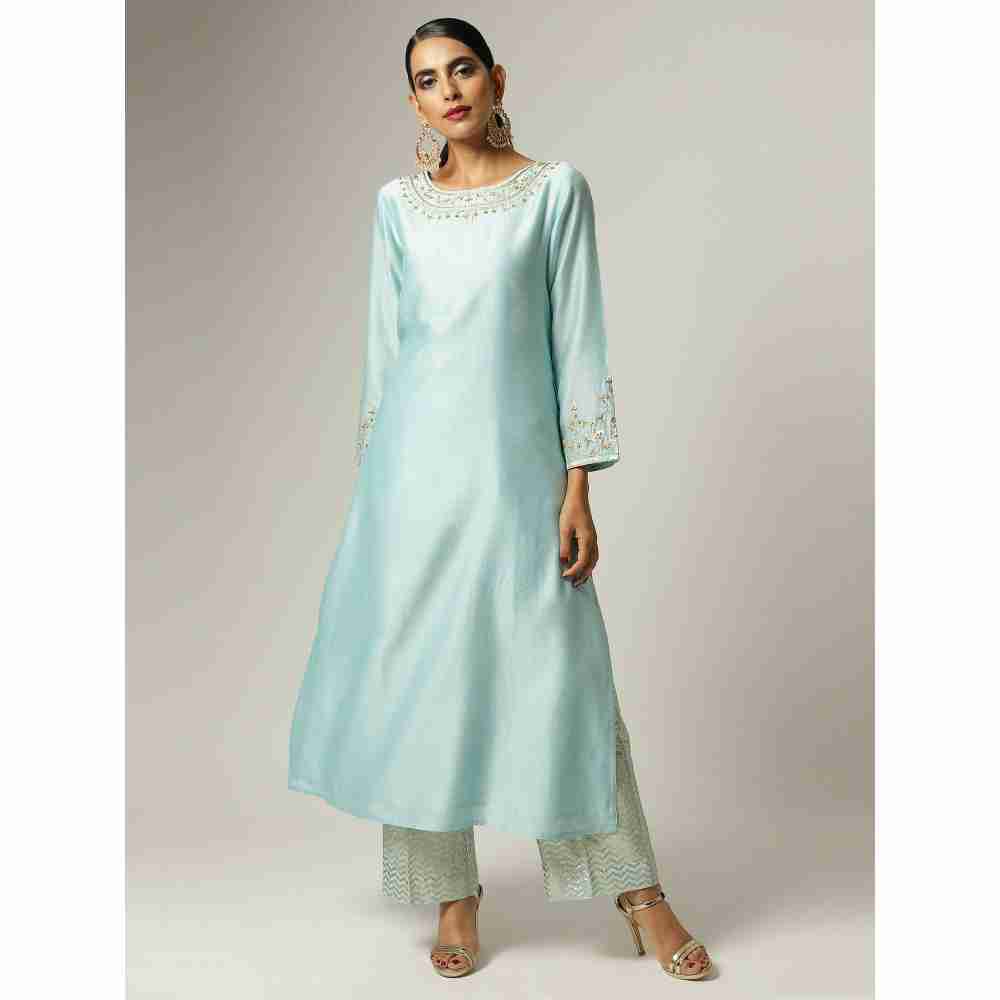 Anantaa Hand Embroidery Blue Silk Chanderi Kurta