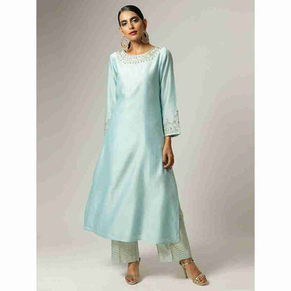 Anantaa Hand Embroidery Blue Silk Chanderi Kurta