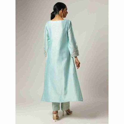 Anantaa Hand Embroidery Blue Silk Chanderi Kurta