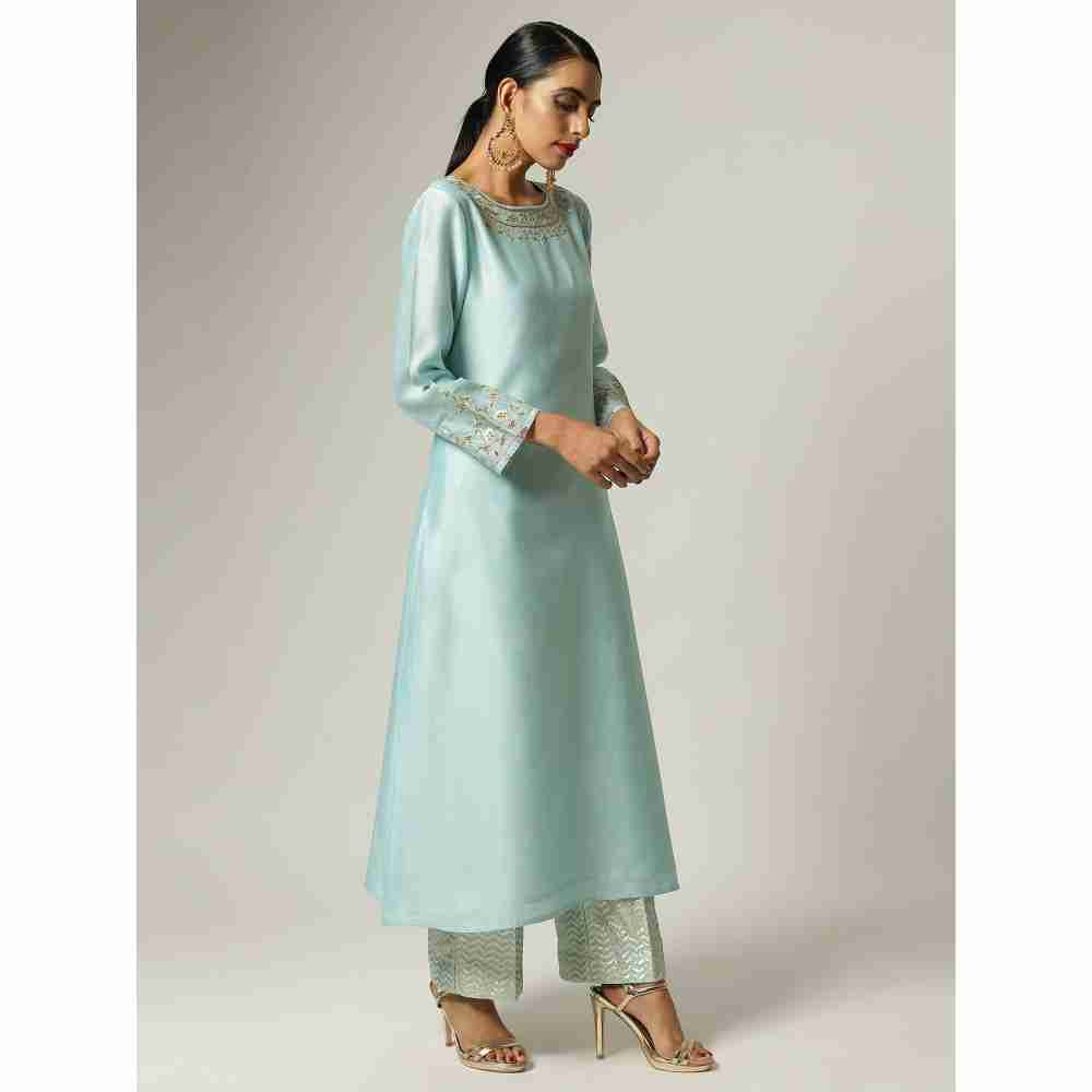 Anantaa Hand Embroidery Blue Silk Chanderi Kurta
