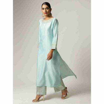 Anantaa Hand Embroidery Blue Silk Chanderi Kurta
