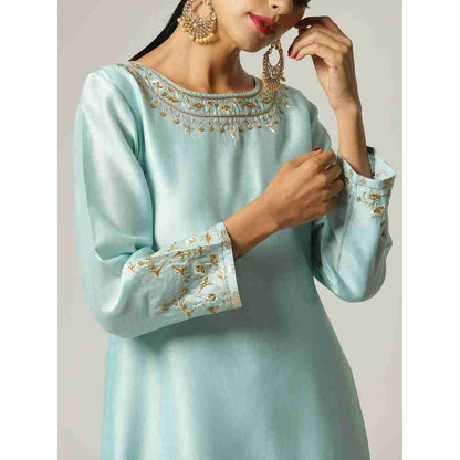 Anantaa Hand Embroidery Blue Silk Chanderi Kurta