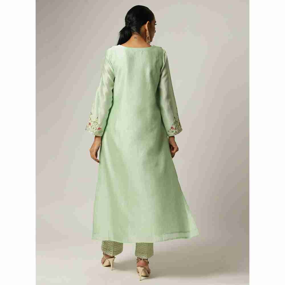 Anantaa Hand Embroidery Green Silk Chanderi Kurta