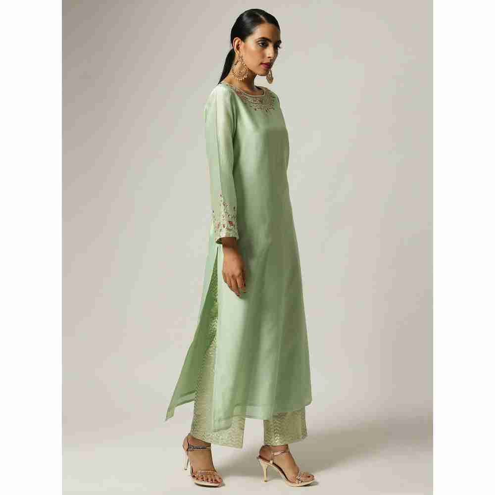 Anantaa Hand Embroidery Green Silk Chanderi Kurta