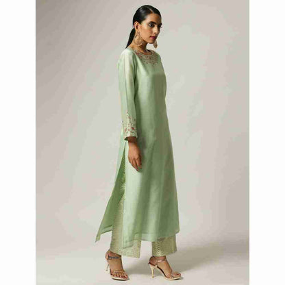 Anantaa Hand Embroidery Green Silk Chanderi Kurta