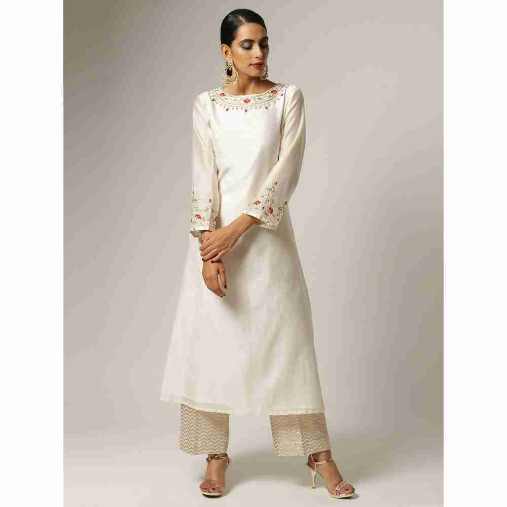 Anantaa Hand Embroidery Off White Chanderi Kurta
