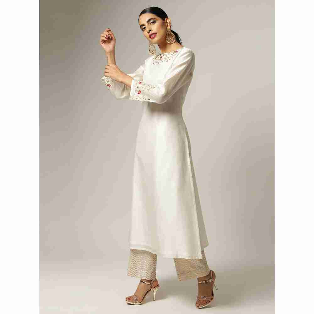 Anantaa Hand Embroidery Off White Chanderi Kurta