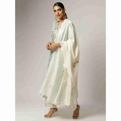 Anantaa Hand Embroidery & Golden Jaal Blue Silk Chanderi Kurta